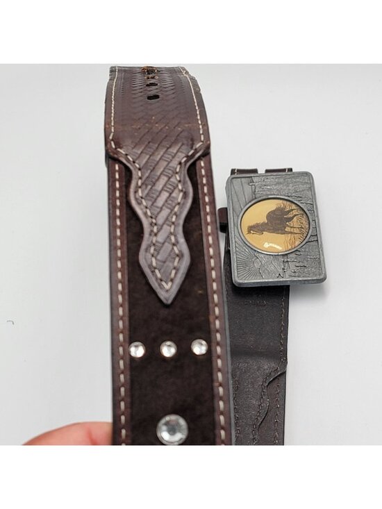 Vtg Western/Cowgirl Brown Leather Belt with Horse-Themed Metal Buckle Adjustable main image 11